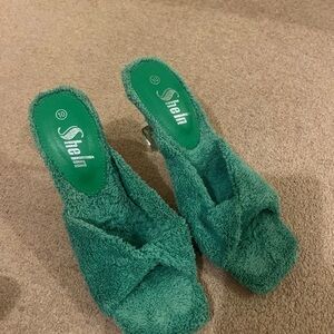 SHEIN Fuzzy Emerald Green Mules